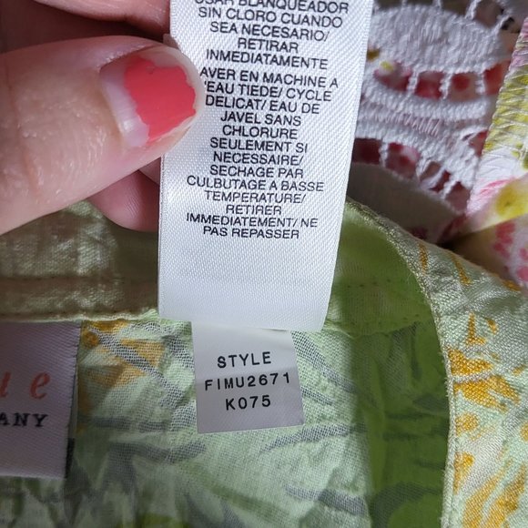 First Issue Womens Lime Green Floral Sheer Button-Down Blouse Large Mature Light - Picture 10 of 11
